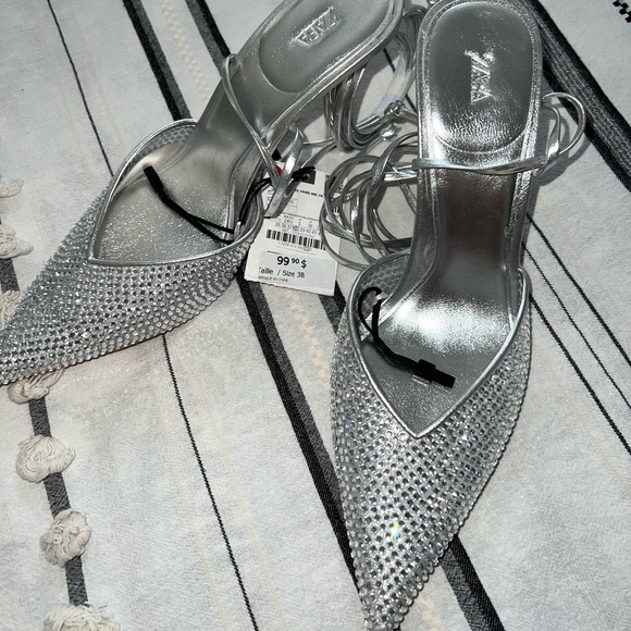 Zara Rhinestone Ankle Wrap Heels - Picture 3 of 5